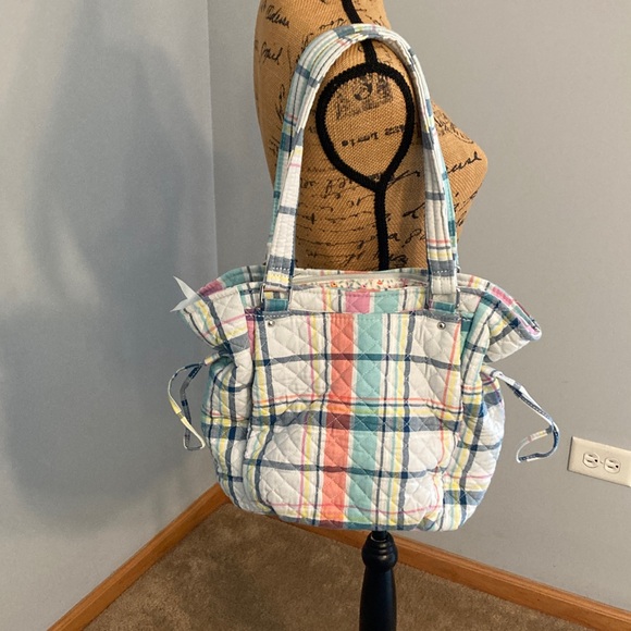 Vera Bradley Multicolor Quilted Satchel Shoulder Bag Pastel Plaid - Picture 2 of 15